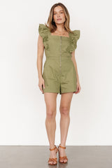 Montgomery Denim Romper | Olive - Baltic Born