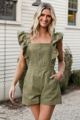 Montgomery Denim Romper | Olive - Baltic Born