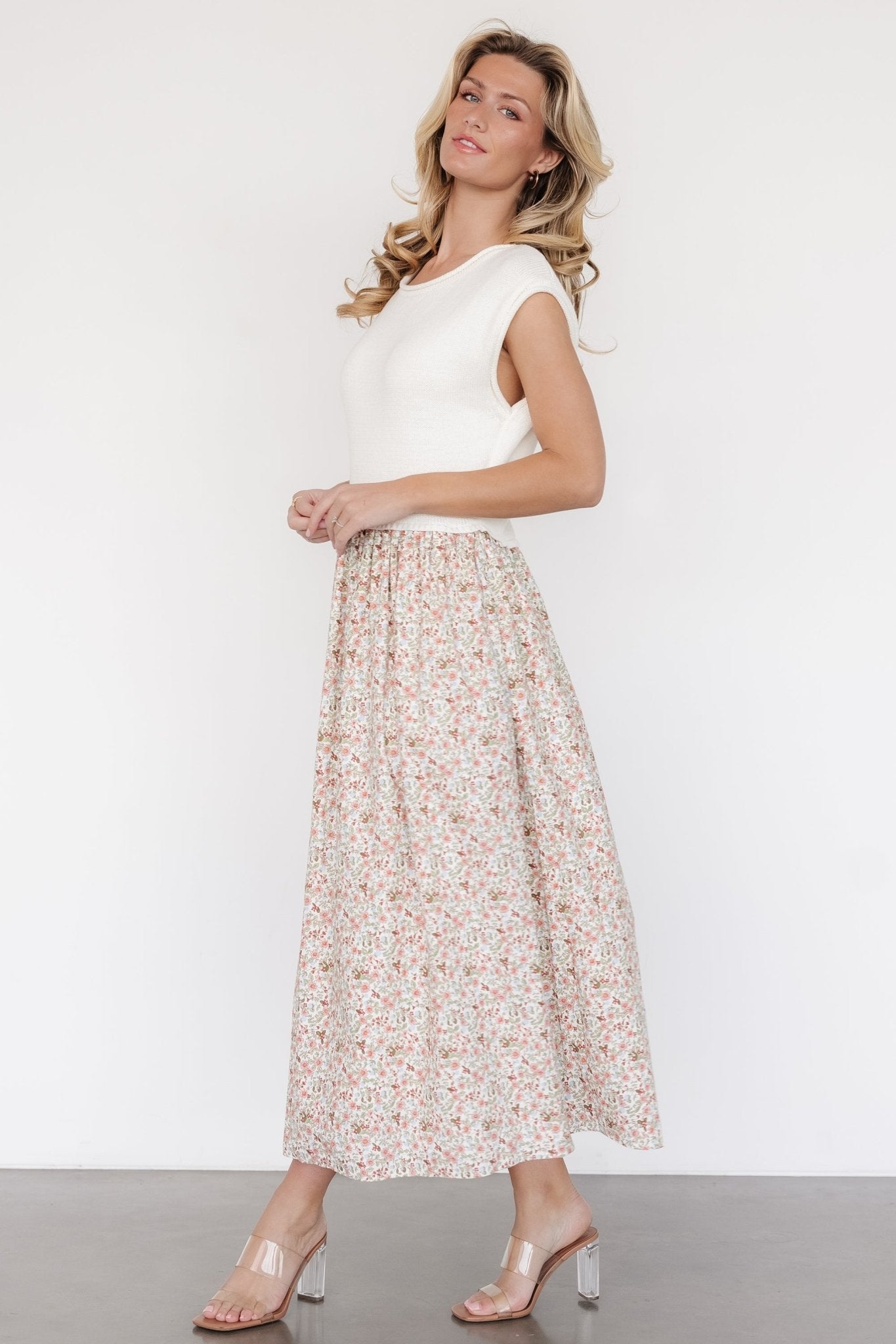 Myra Sweater Dress | Ivory + Coral Floral - Baltic Born