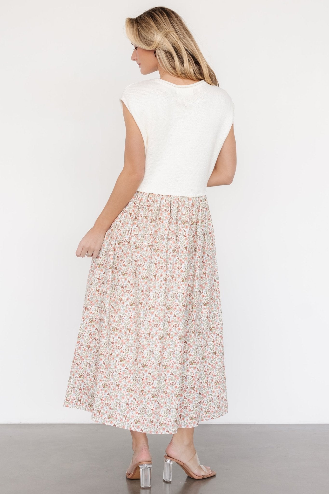 Myra Sweater Dress | Ivory + Coral Floral - Baltic Born