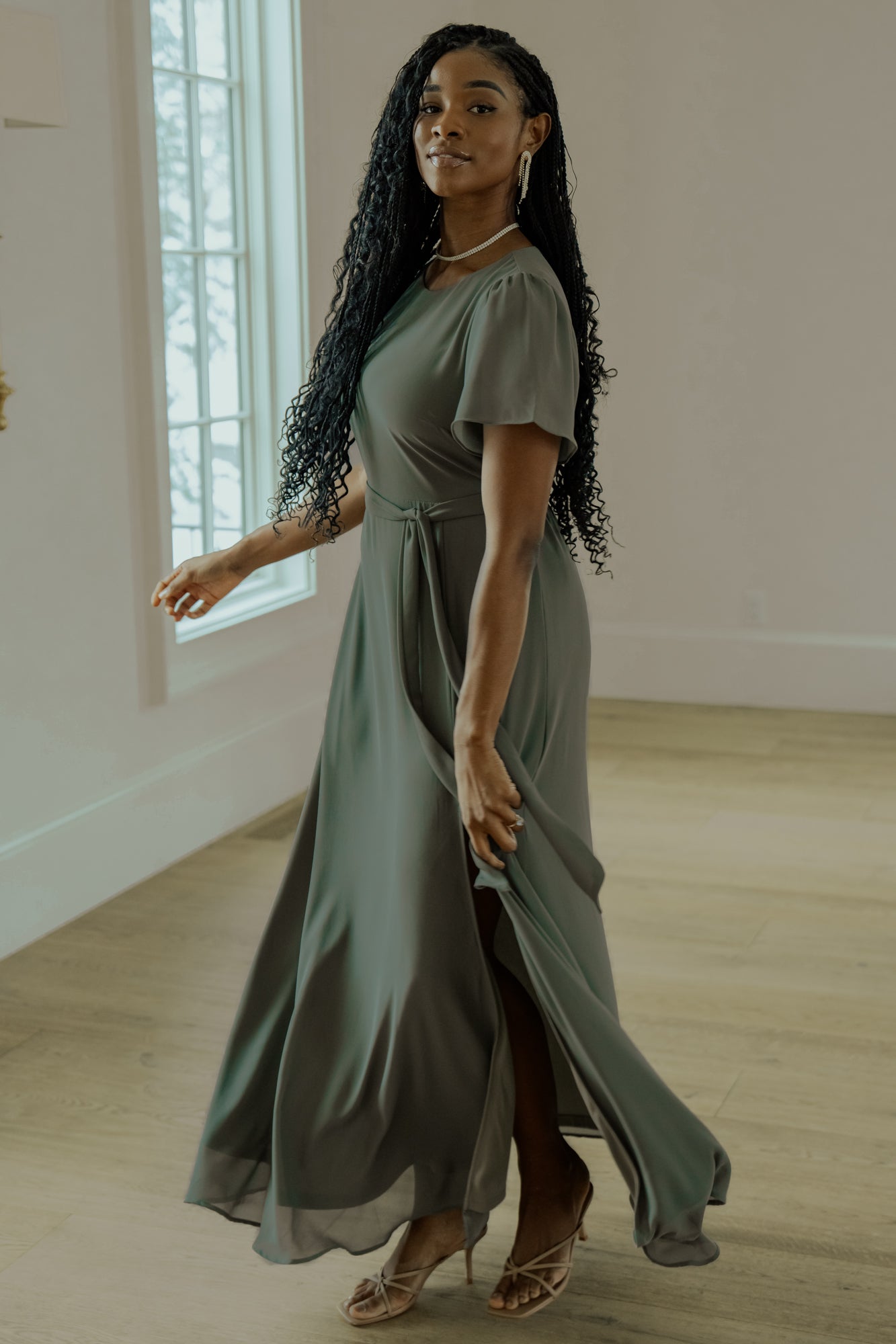 Naomi Short Sleeve Maxi Dress | Dark Sage - Baltic Born