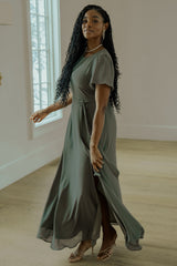 Naomi Short Sleeve Maxi Dress | Dark Sage - Baltic Born