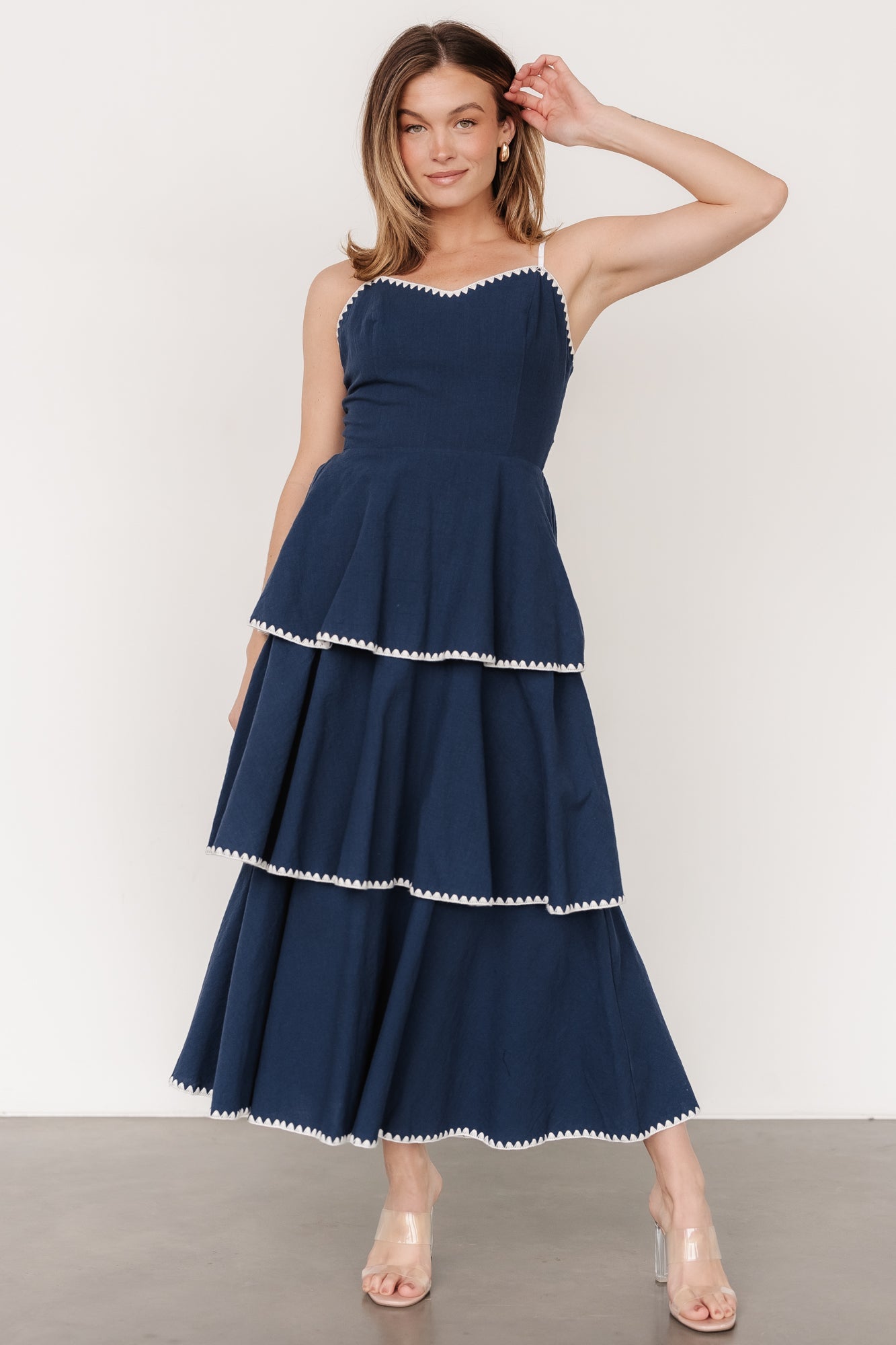 Odette Tiered Dress | Navy + White - Baltic Born