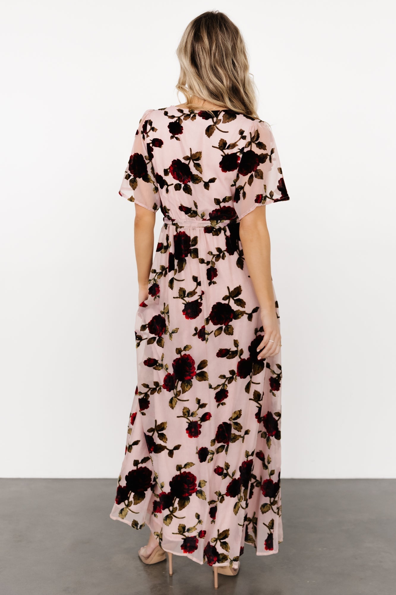 Parisian Velvet Maxi Dress | Blush Rose Floral - Baltic Born