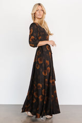 Paula Satin Maxi Dress | Deep Brown Floral - Baltic Born