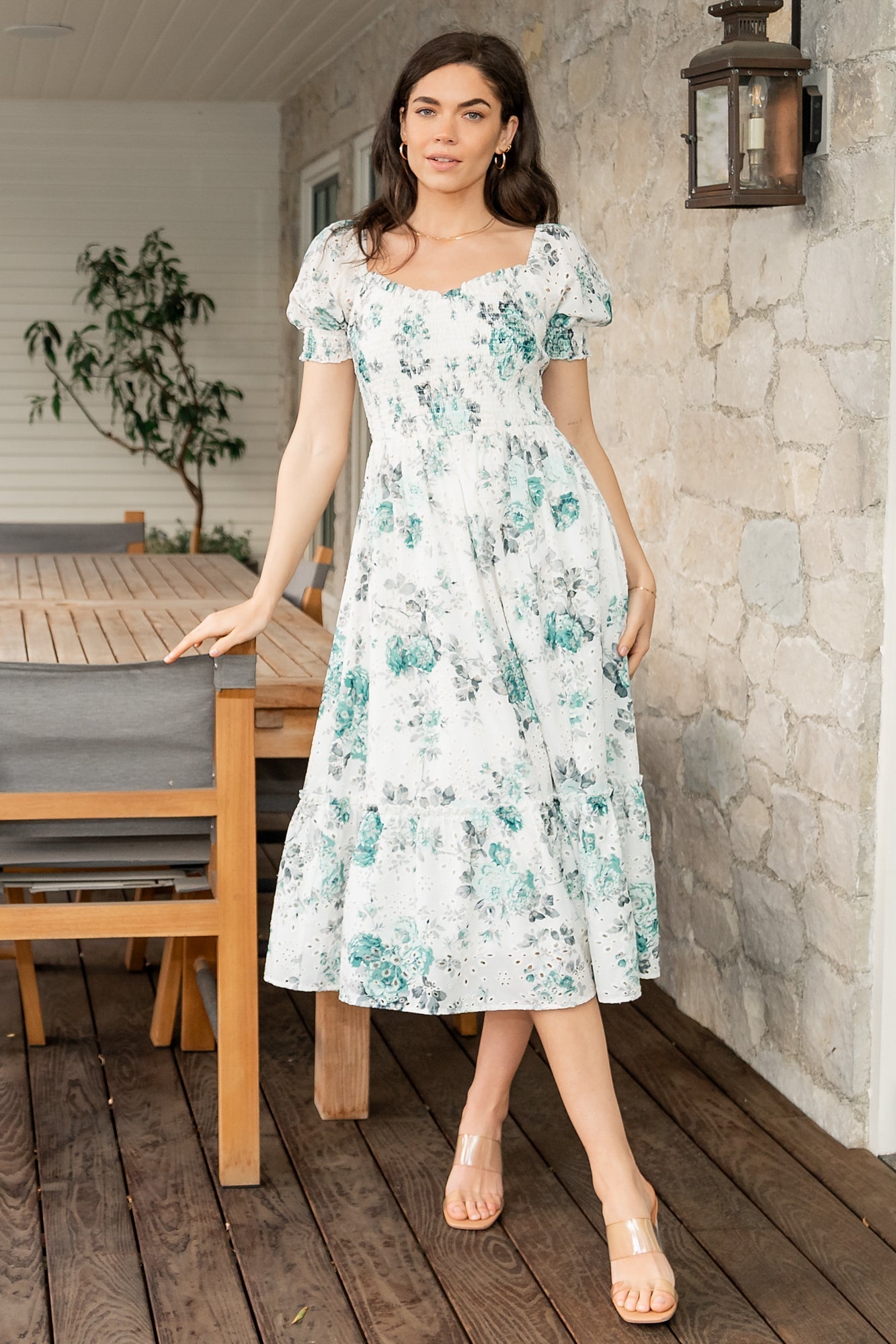 Piper Eyelet Midi Dress | Off White + Green Floral - Baltic Born