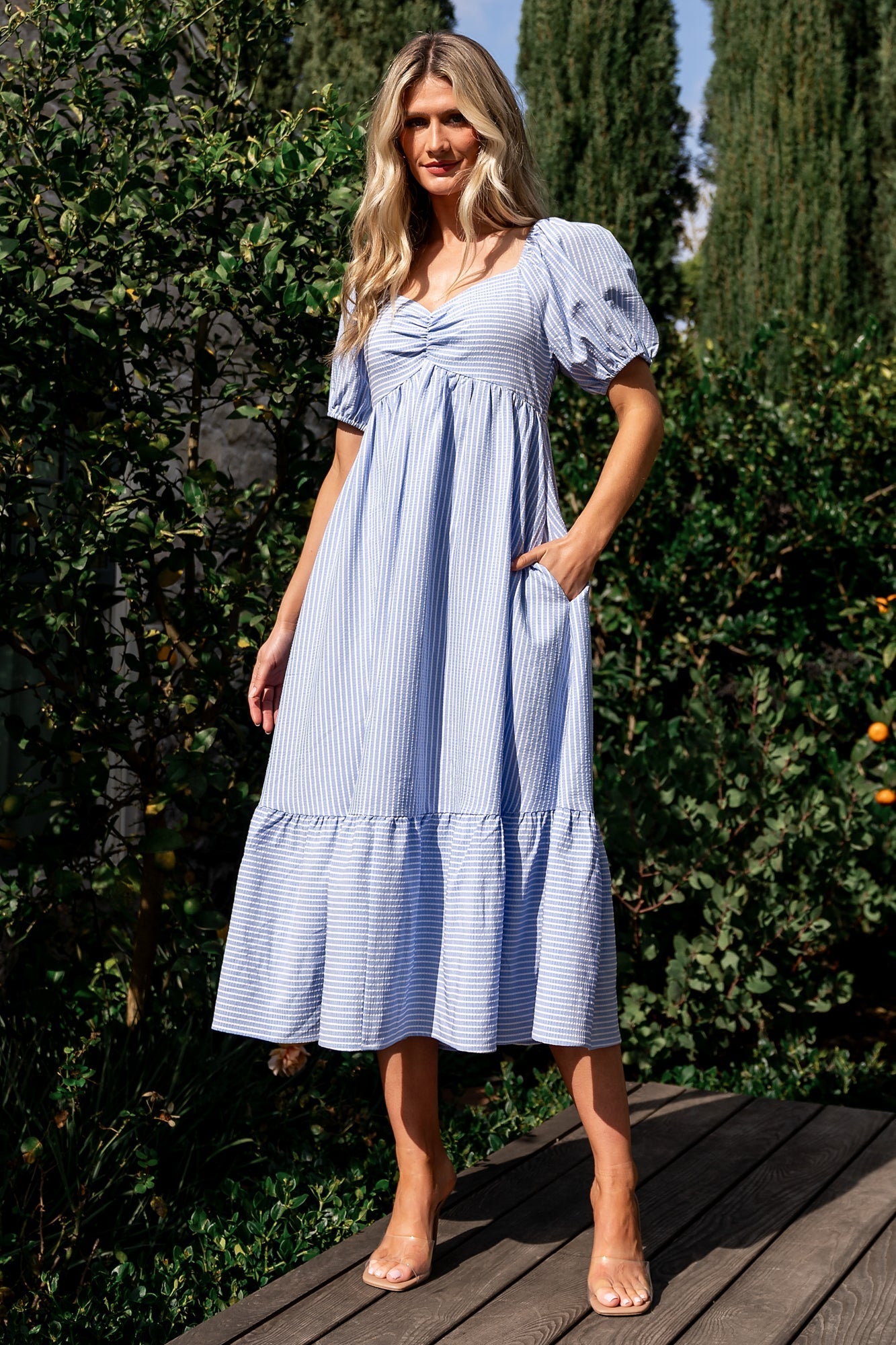 Poppy Midi Dress | Blue + Off White - Baltic Born