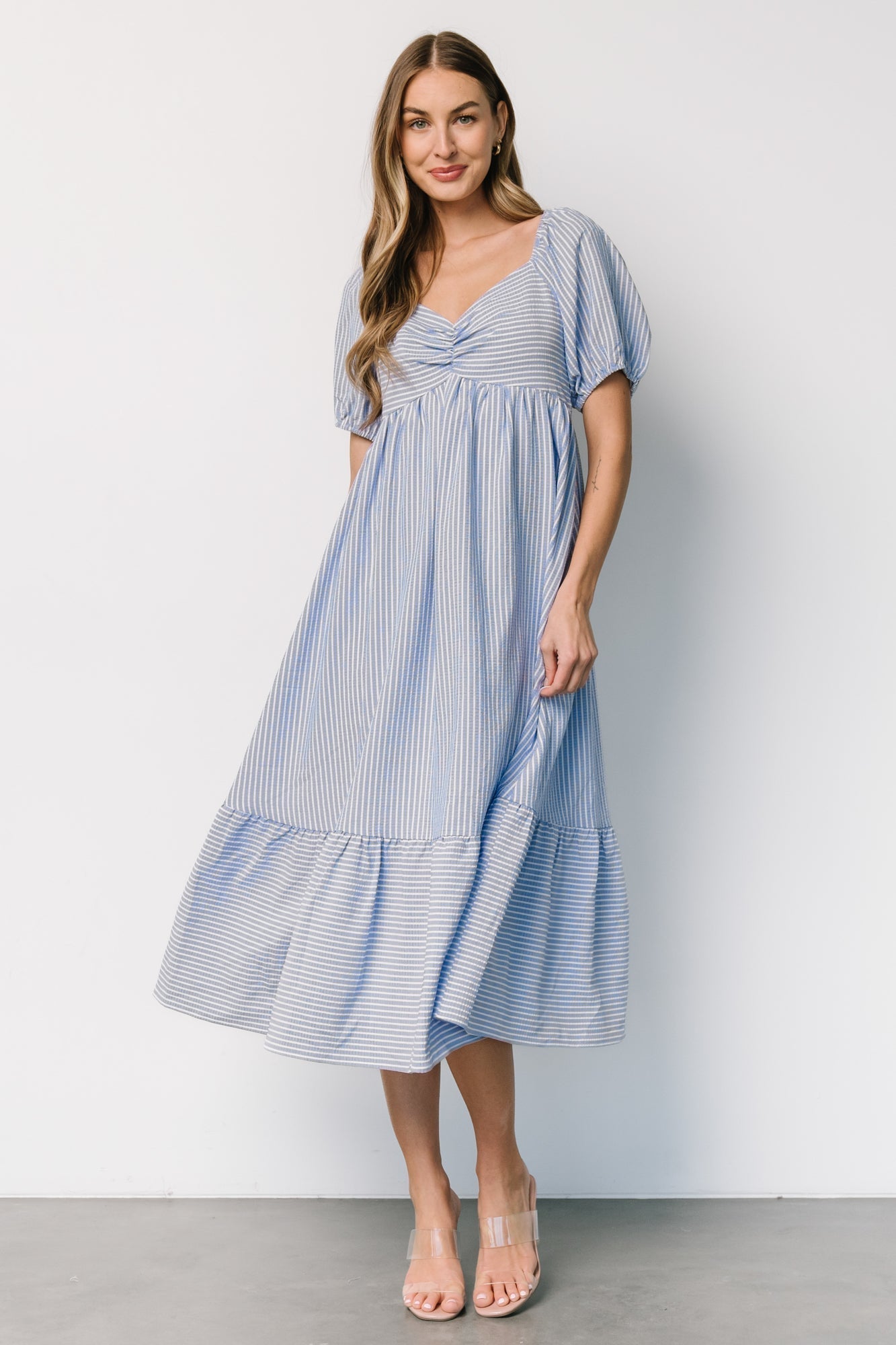 Poppy Midi Dress | Blue + Off White - Baltic Born