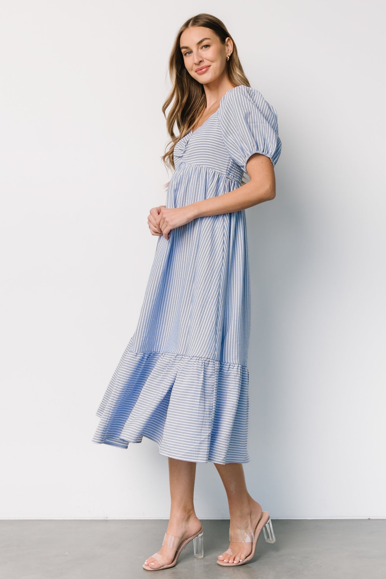 Poppy Midi Dress | Blue + Off White - Baltic Born