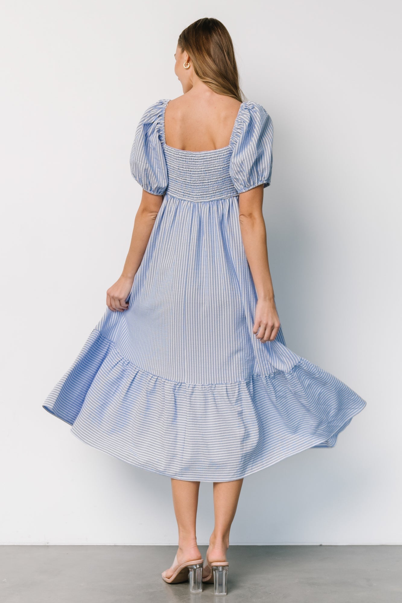 Poppy Midi Dress | Blue + Off White - Baltic Born