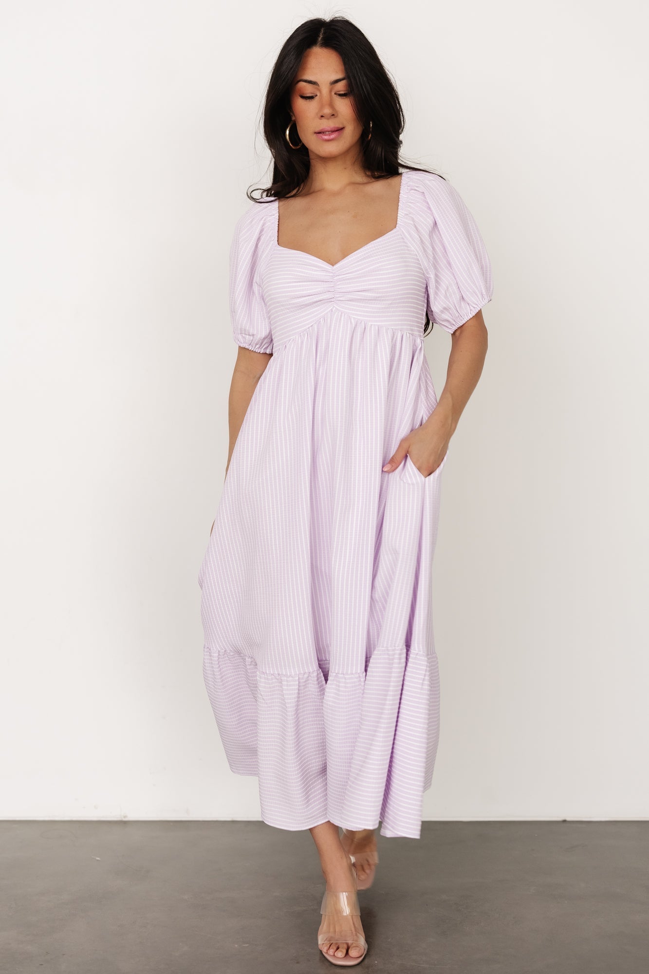 Poppy Midi Dress | Lavender + Off White - Baltic Born