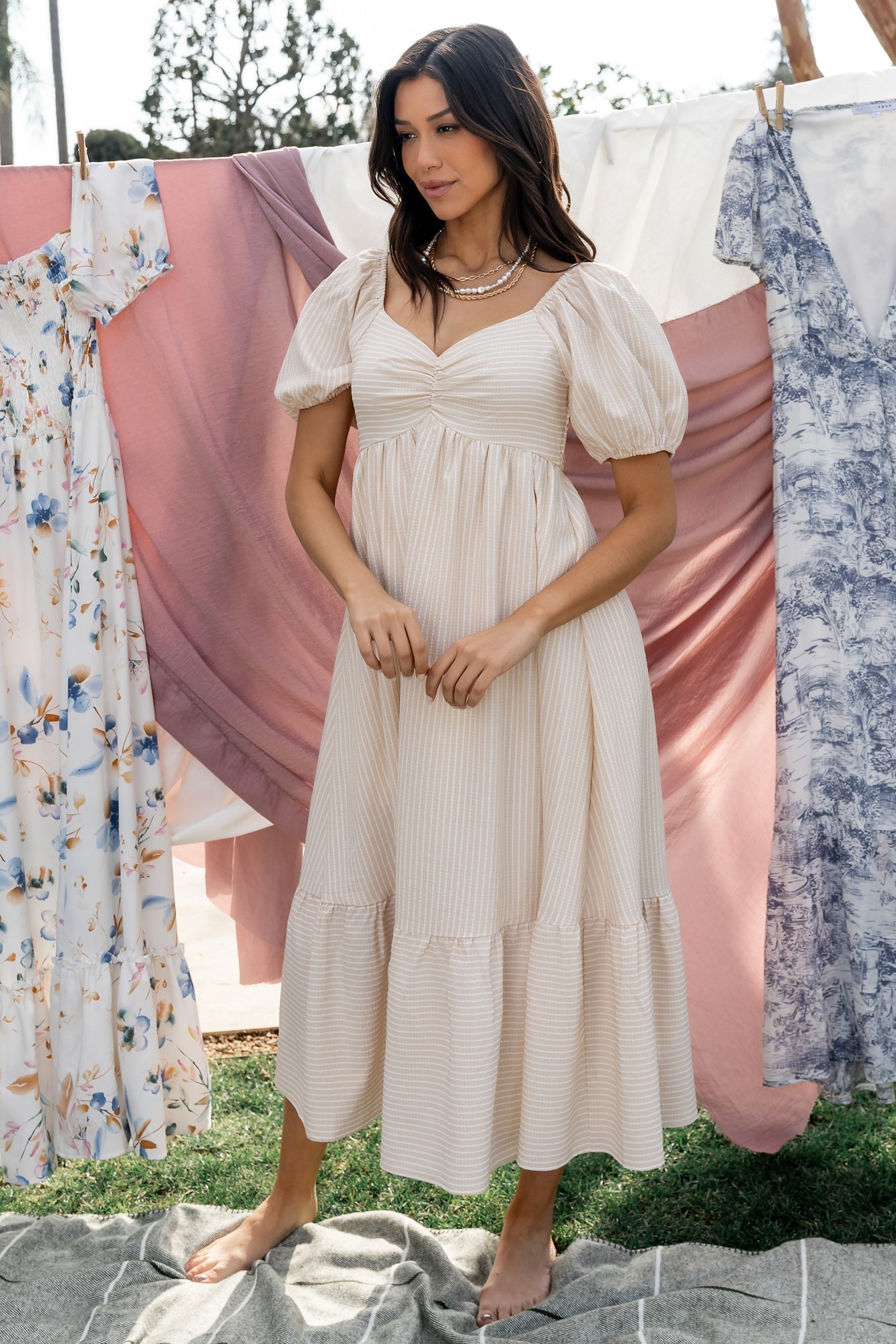 Poppy Midi Dress | Natural + Off White - Baltic Born