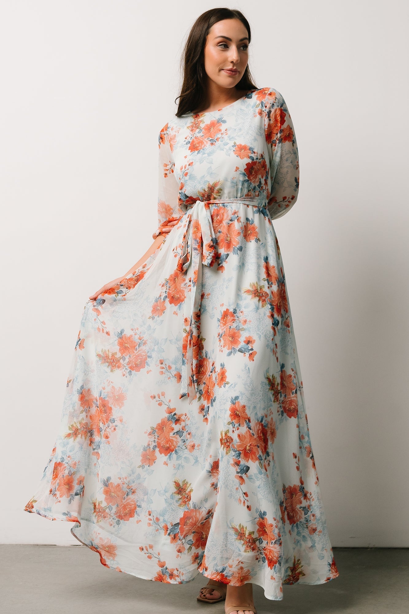 Rebecca Maxi Dress | Blue + Coral Blossom - Baltic Born