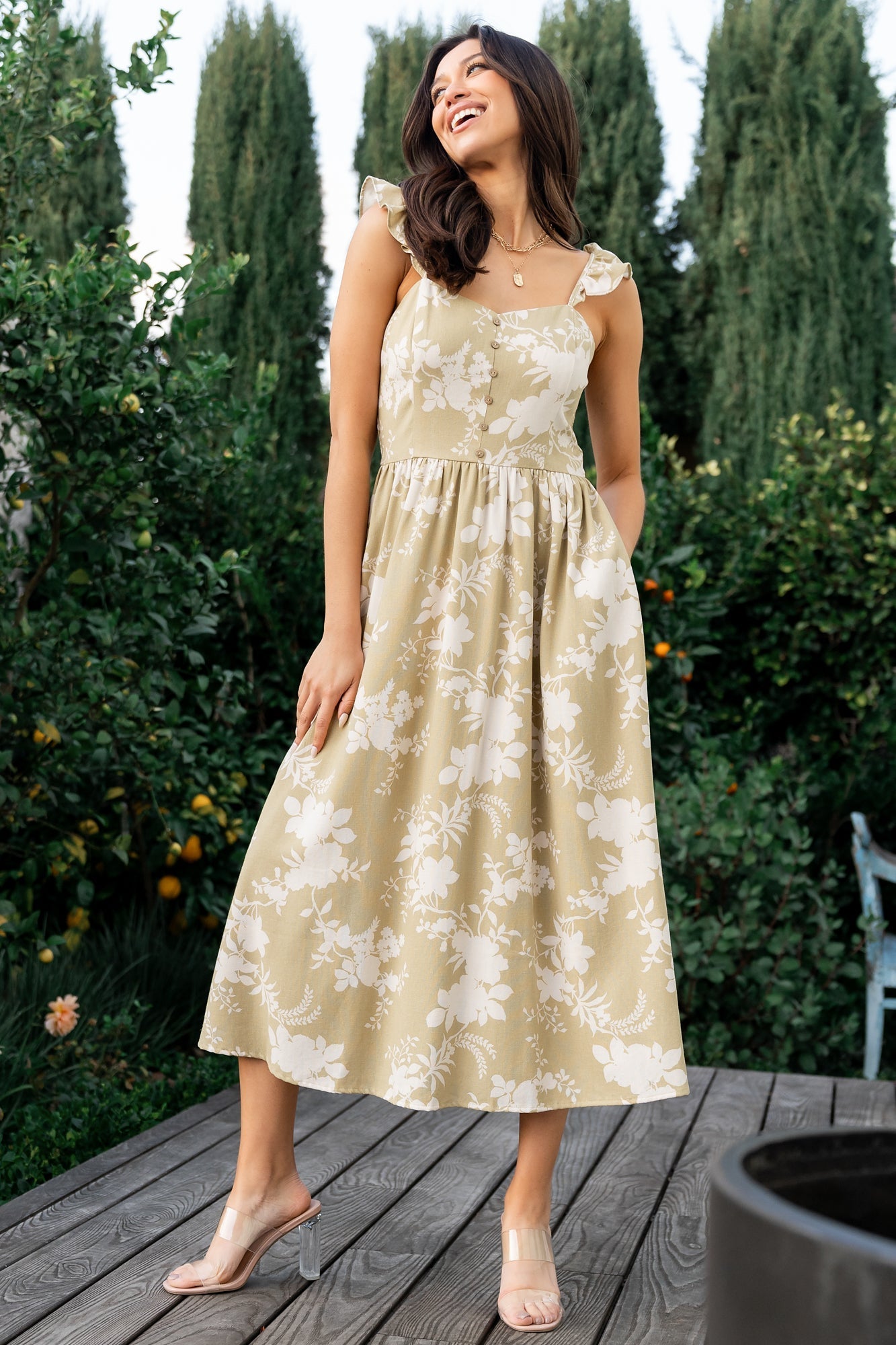 Renna Button Top Dress | Vintage Sage - Baltic Born