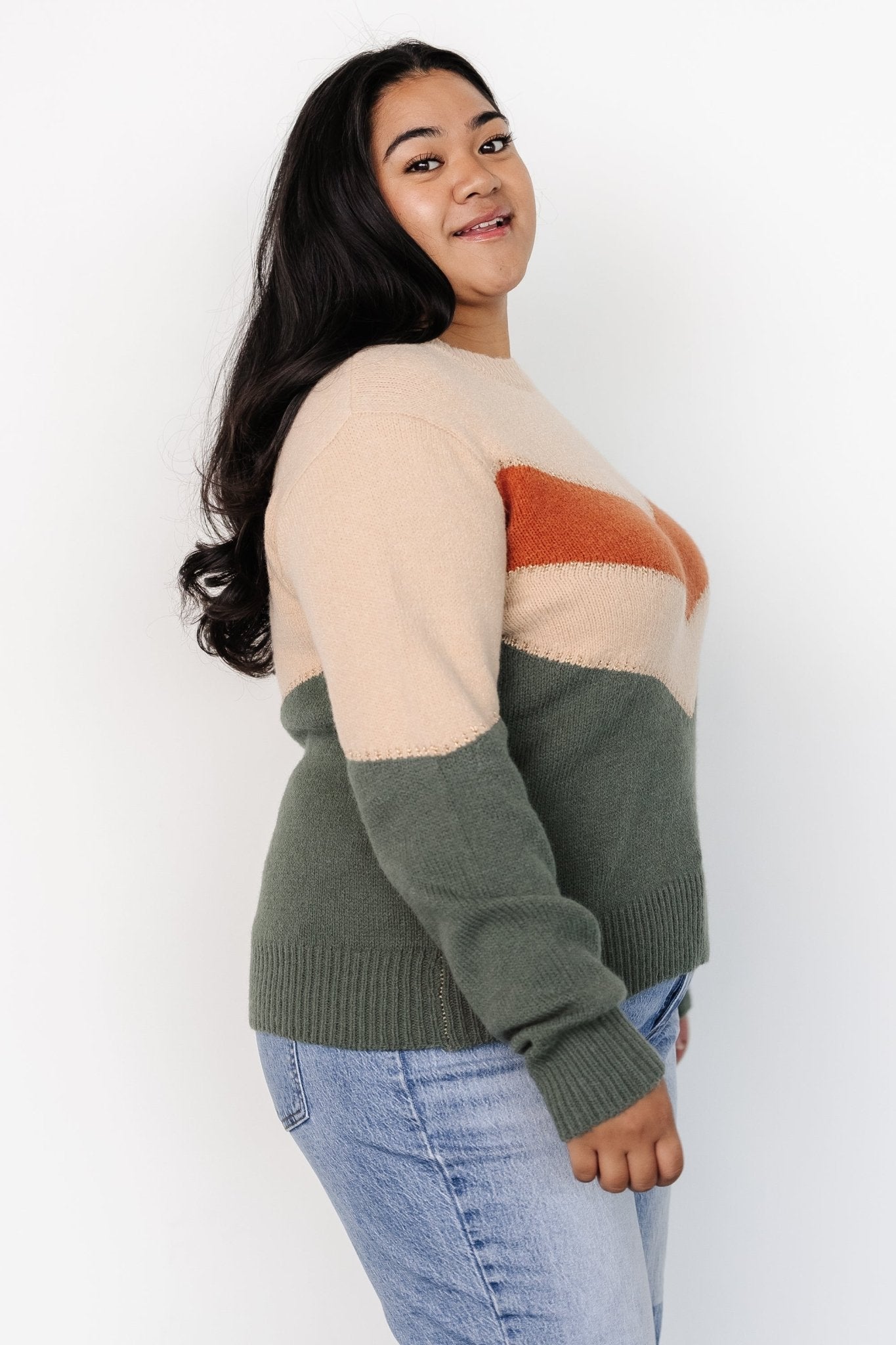 Rowen Color Block Sweater | Natural + Green - Baltic Born