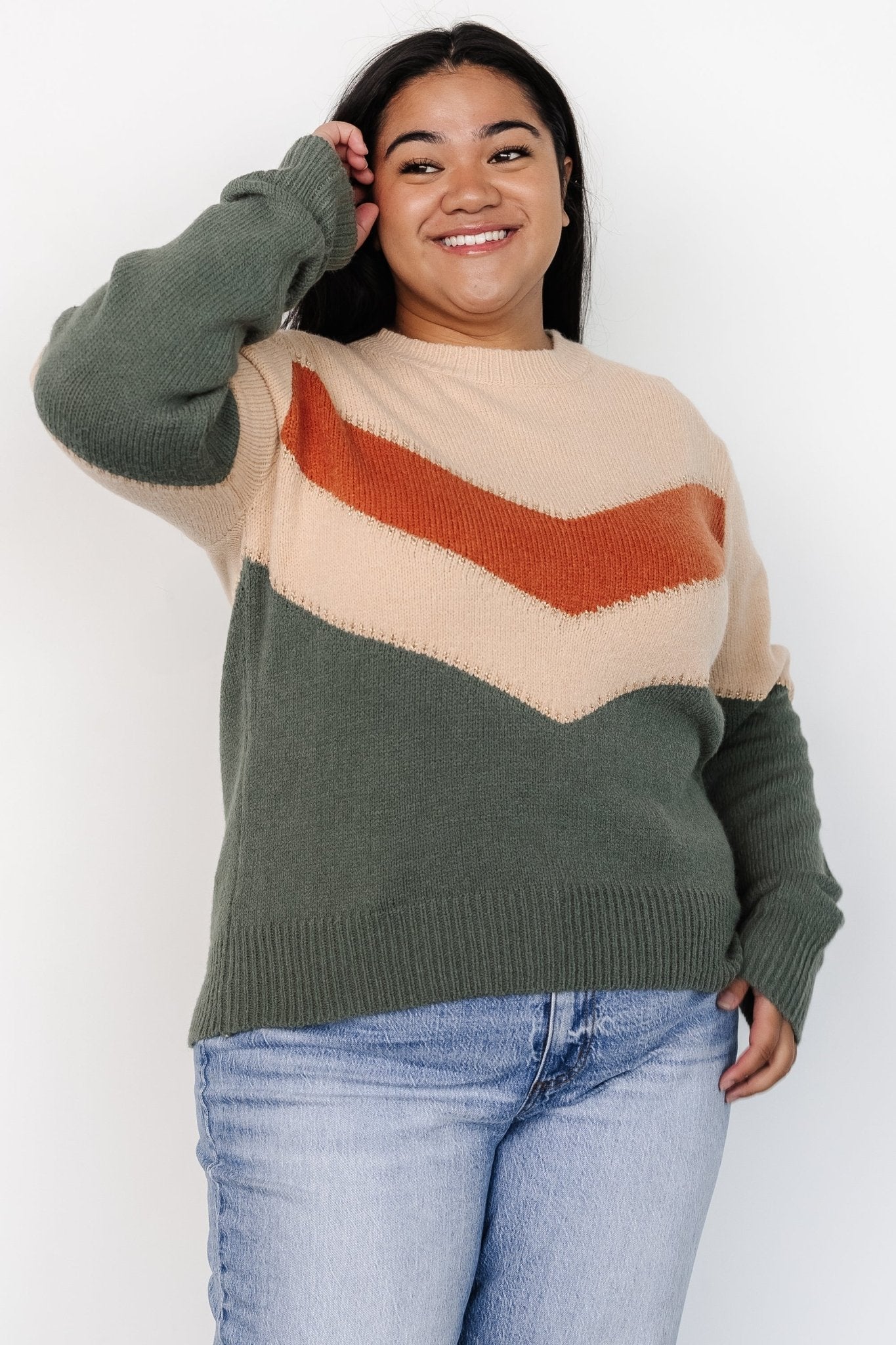 Rowen Color Block Sweater | Natural + Green - Baltic Born