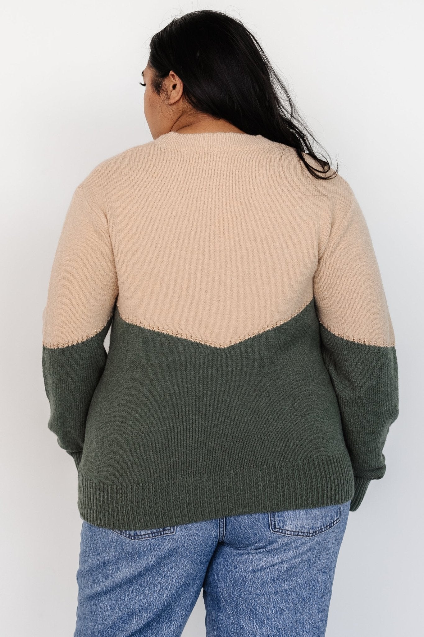 Rowen Color Block Sweater | Natural + Green - Baltic Born