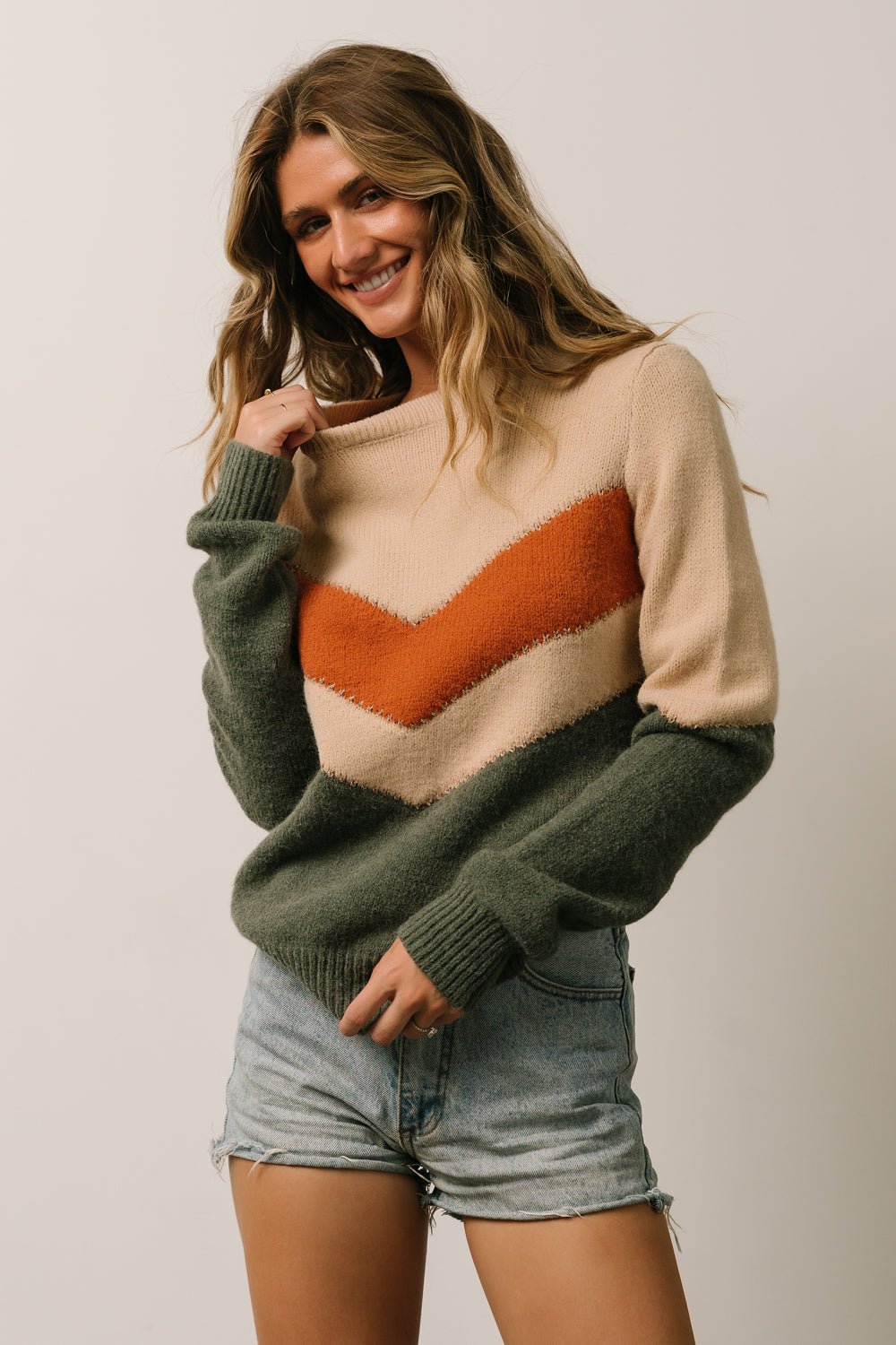 Rowen Color Block Sweater | Natural + Green - Baltic Born