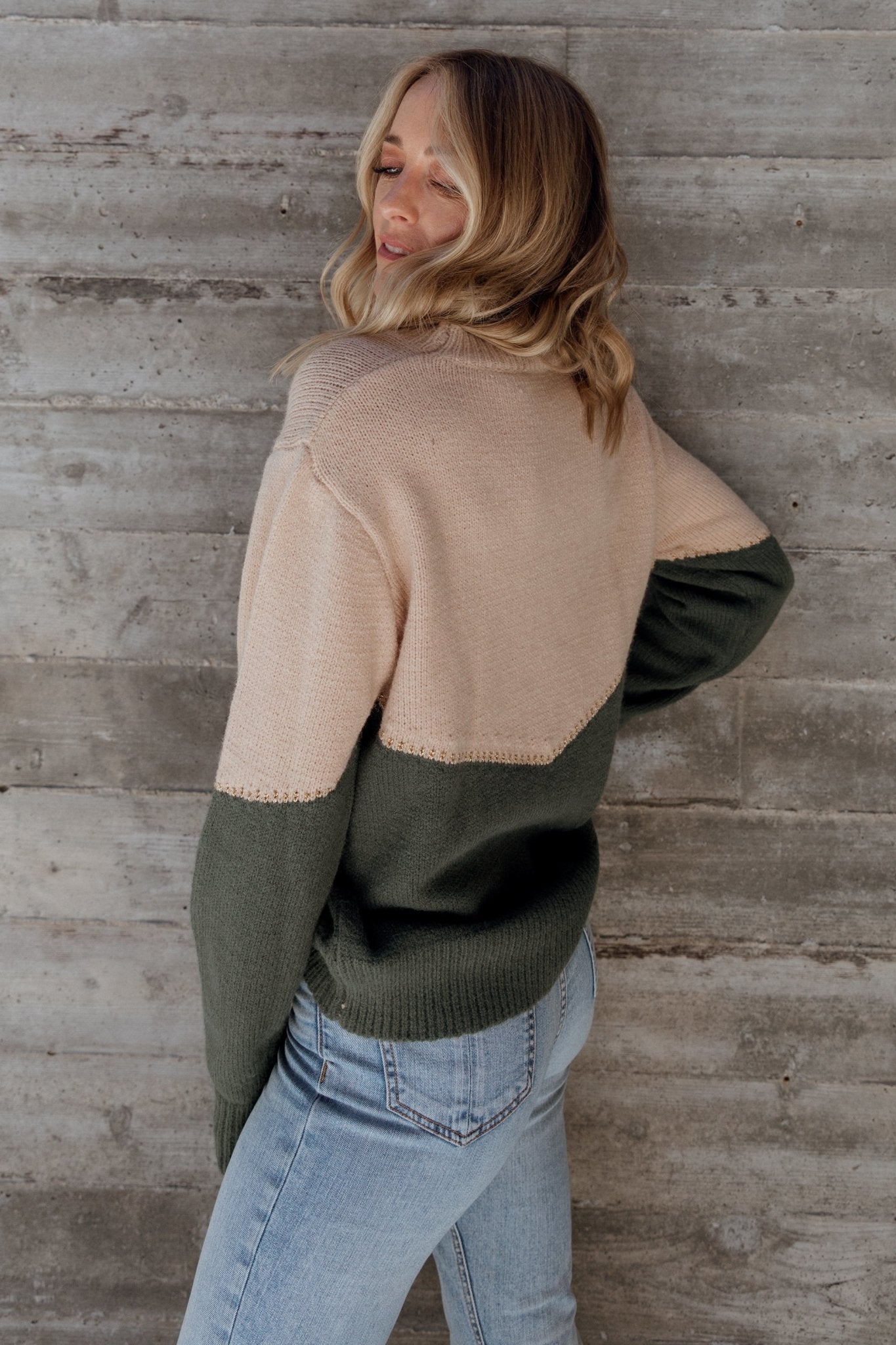 Rowen Color Block Sweater | Natural + Green - Baltic Born