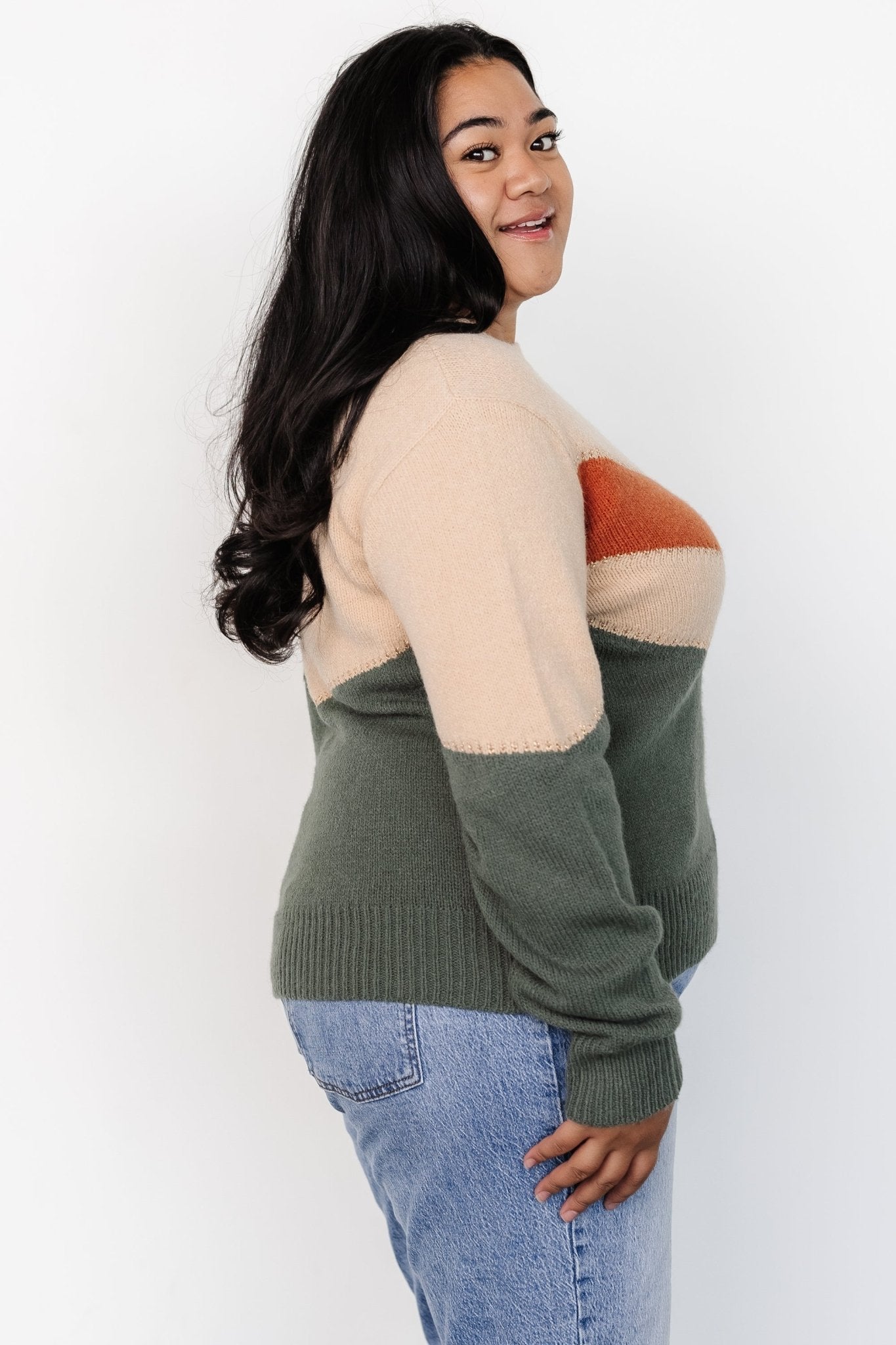 Rowen Color Block Sweater | Natural + Green - Baltic Born