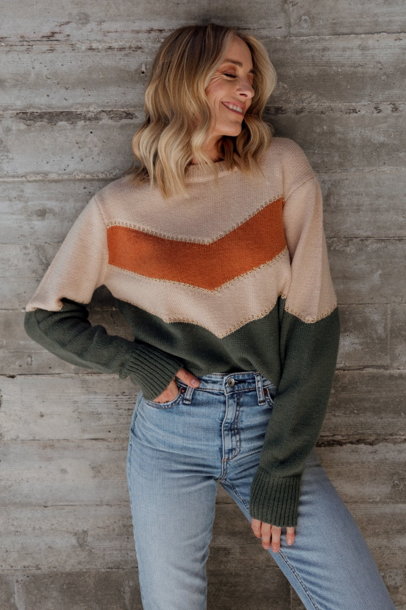 Rowen Color Block Sweater | Natural + Green - Baltic Born