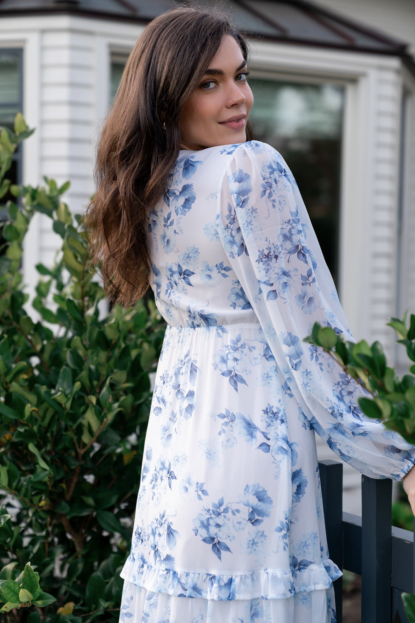 Rumi Deep V Maxi Dress | Off White + Blue Floral - Baltic Born