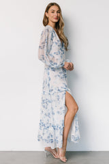 Rumi Deep V Maxi Dress | Off White + Blue Floral - Baltic Born