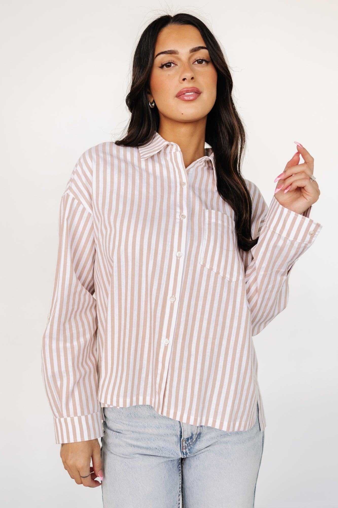 Shasta Button Up Top | Beige Stripe - Baltic Born