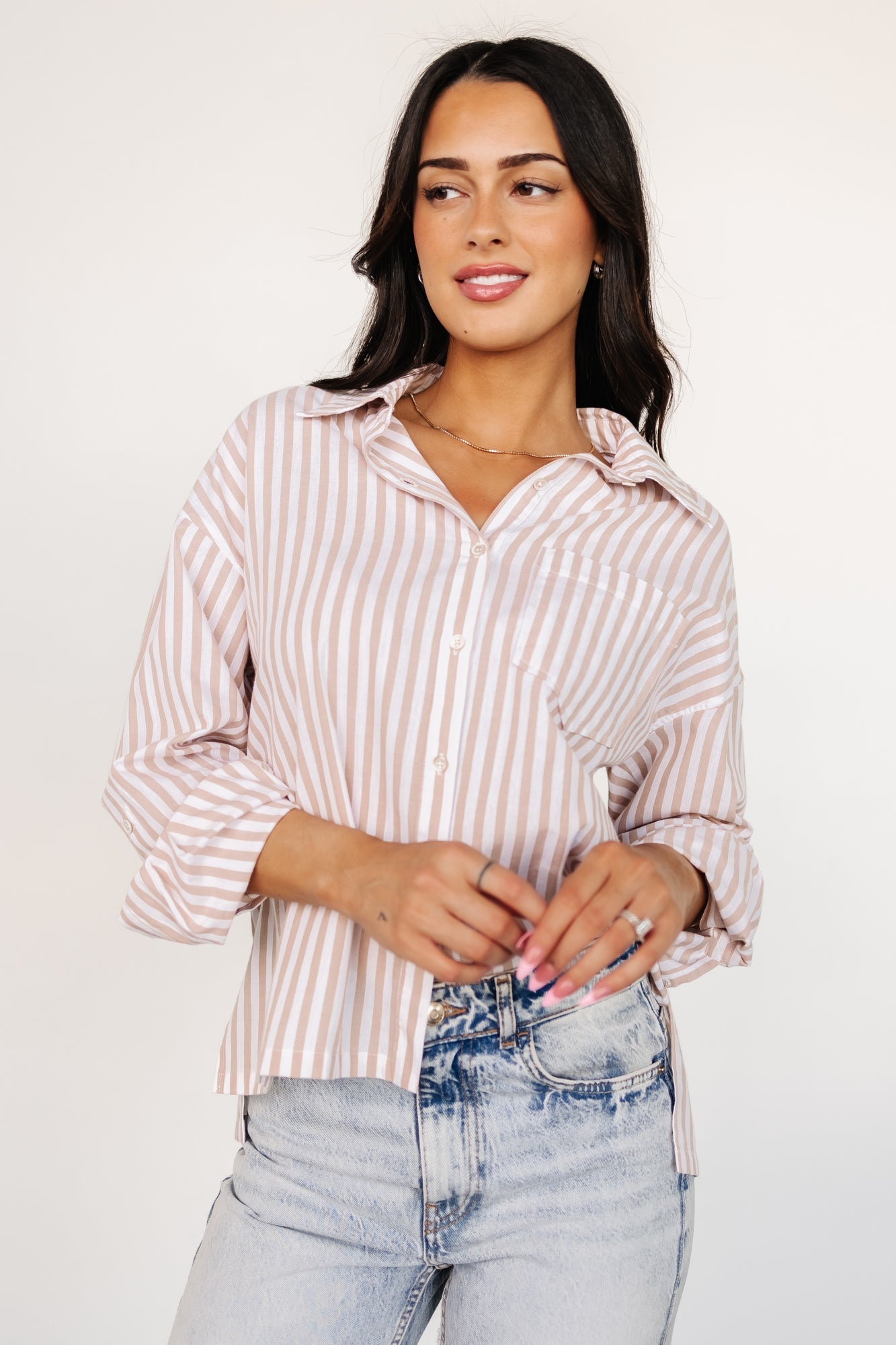 Shasta Button Up Top | Beige Stripe - Baltic Born