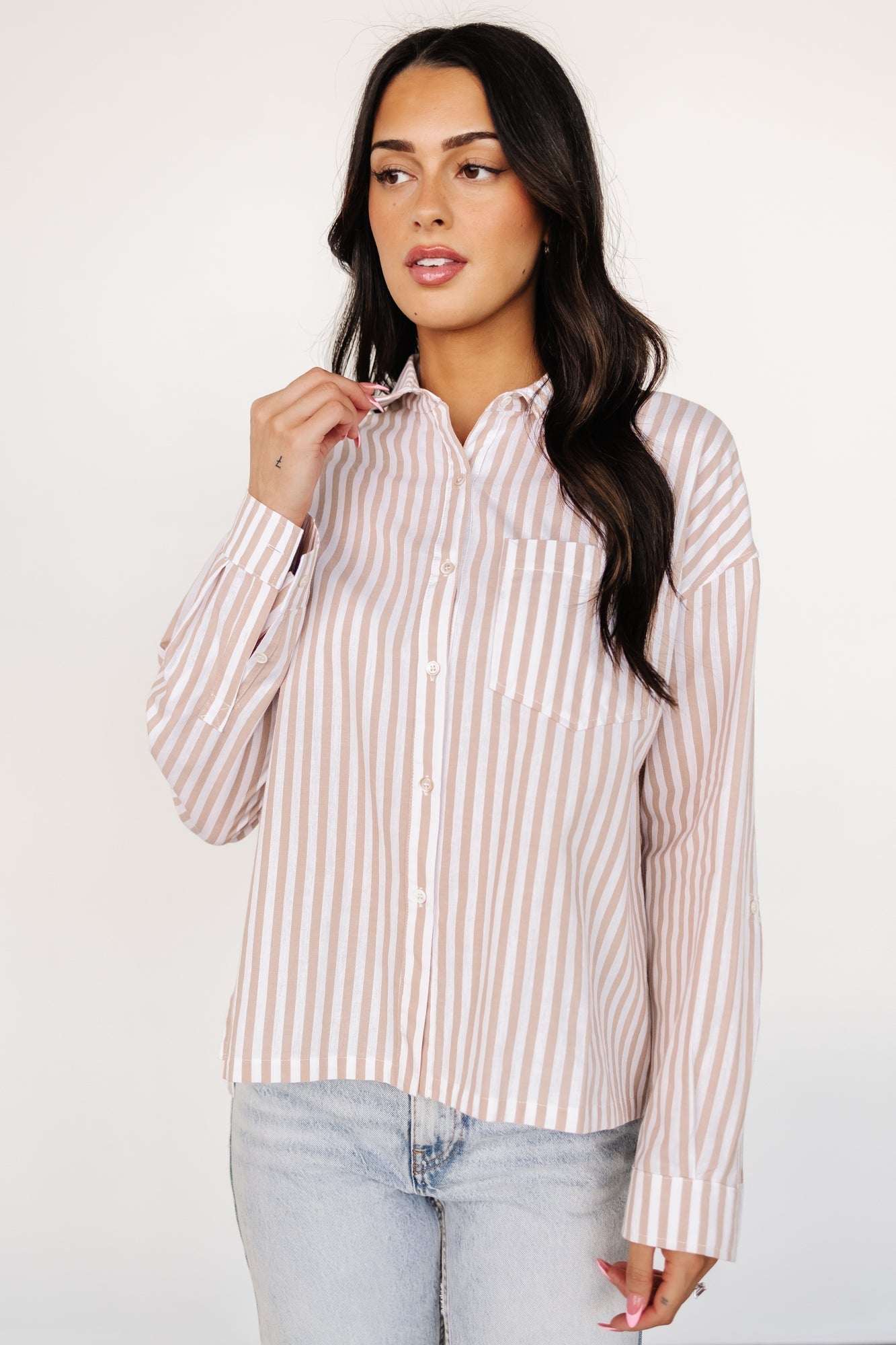 Shasta Button Up Top | Beige Stripe - Baltic Born
