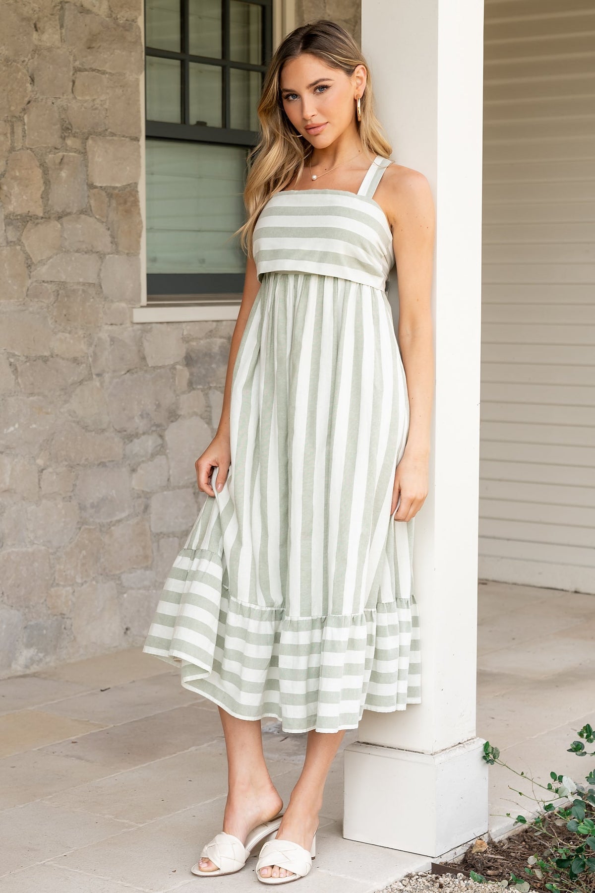 Soren Tie Back Dress | Sage Stripe - Baltic Born