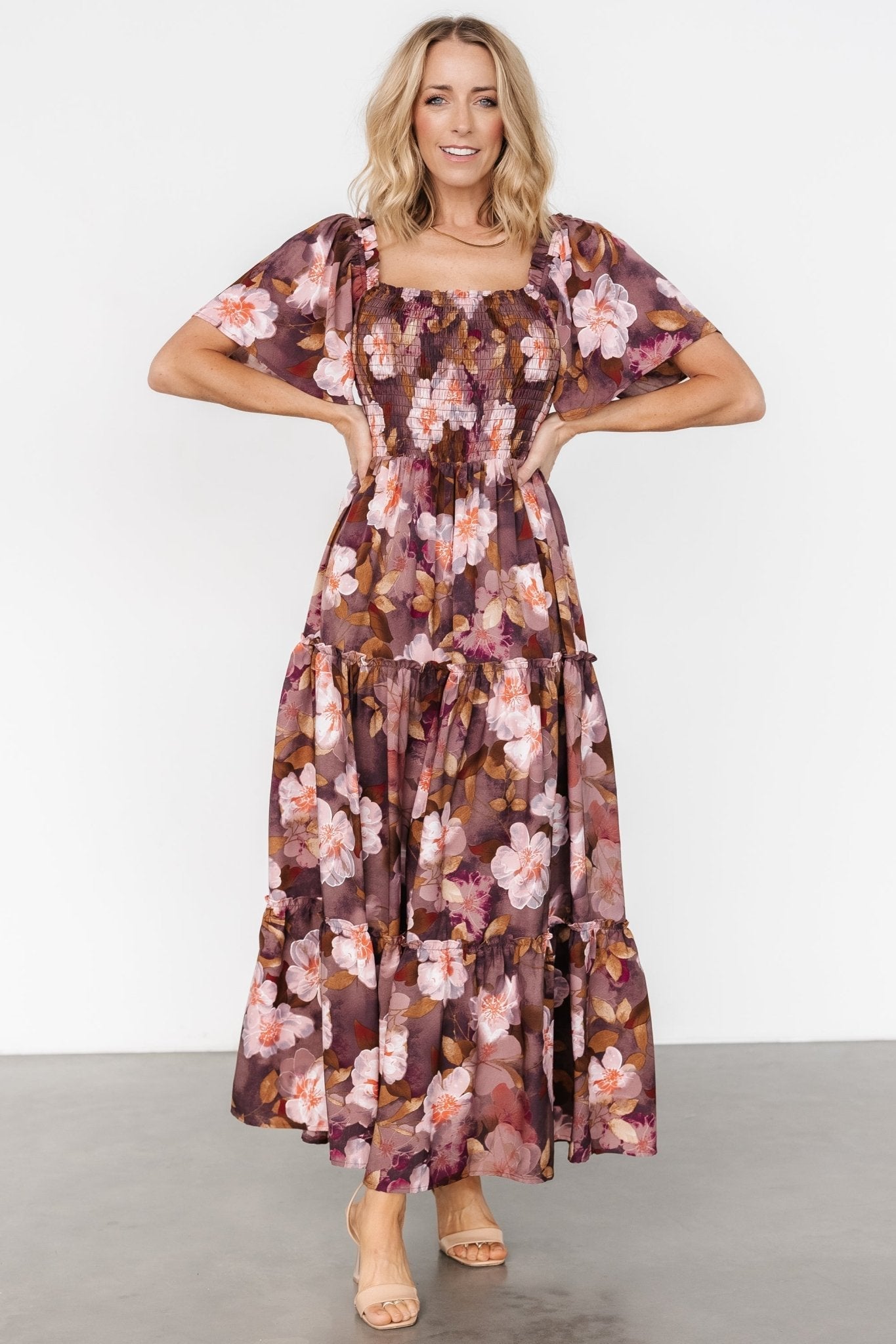 Southampton Smocked Maxi Dress | Brown Floral - Baltic Born