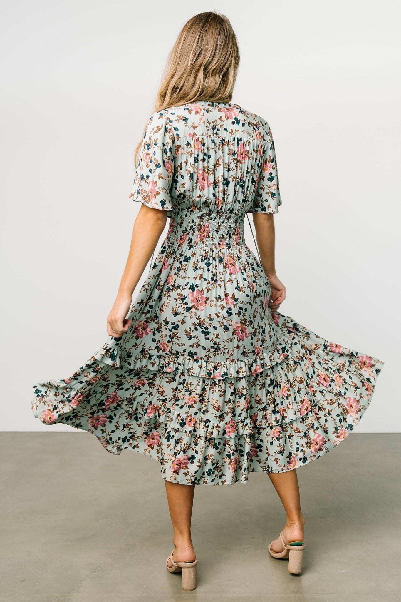 Spell Boho Midi Dress | Sage + Pink Floral - Baltic Born