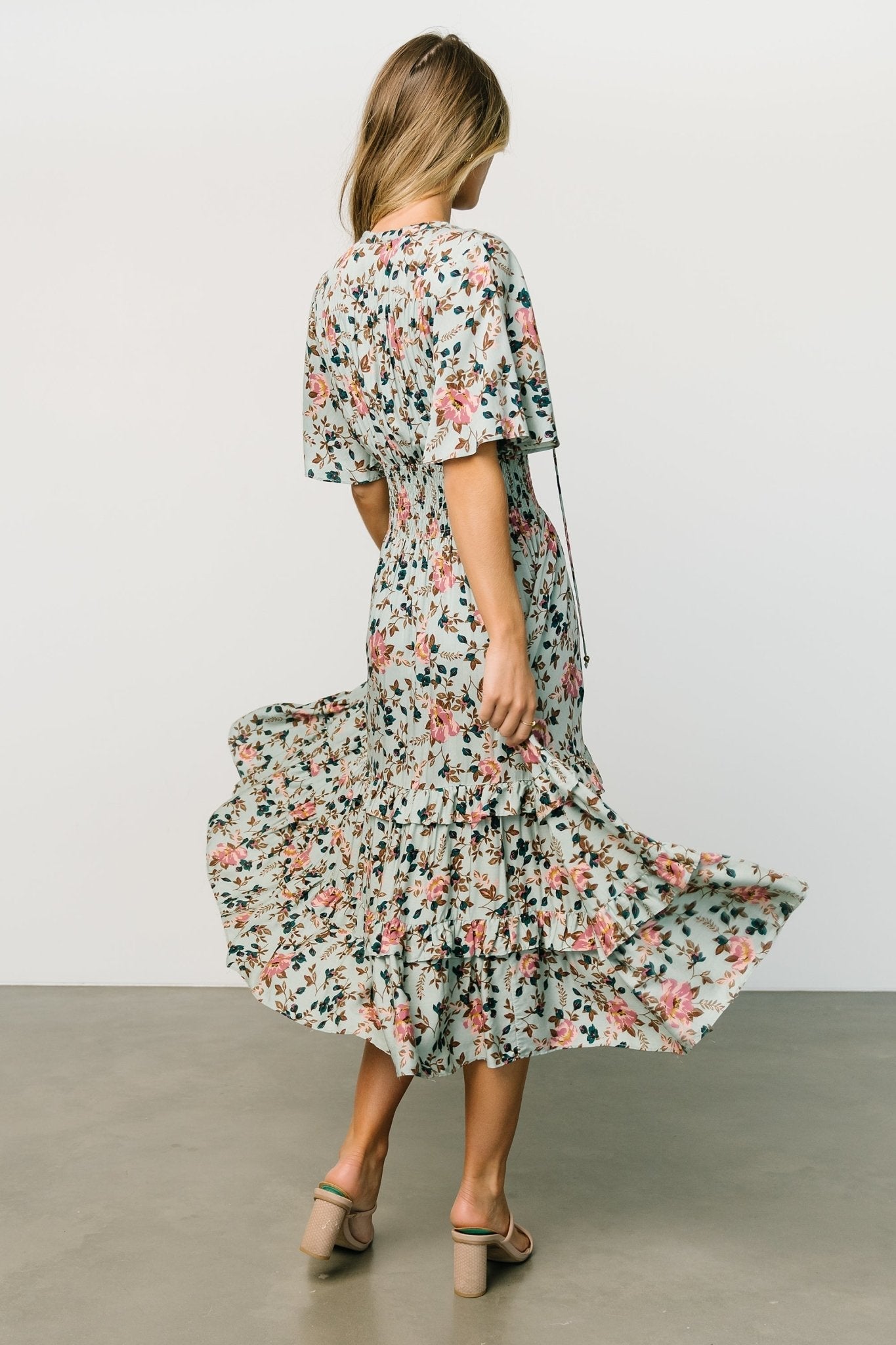 Spell Boho Midi Dress | Sage + Pink Floral - Baltic Born