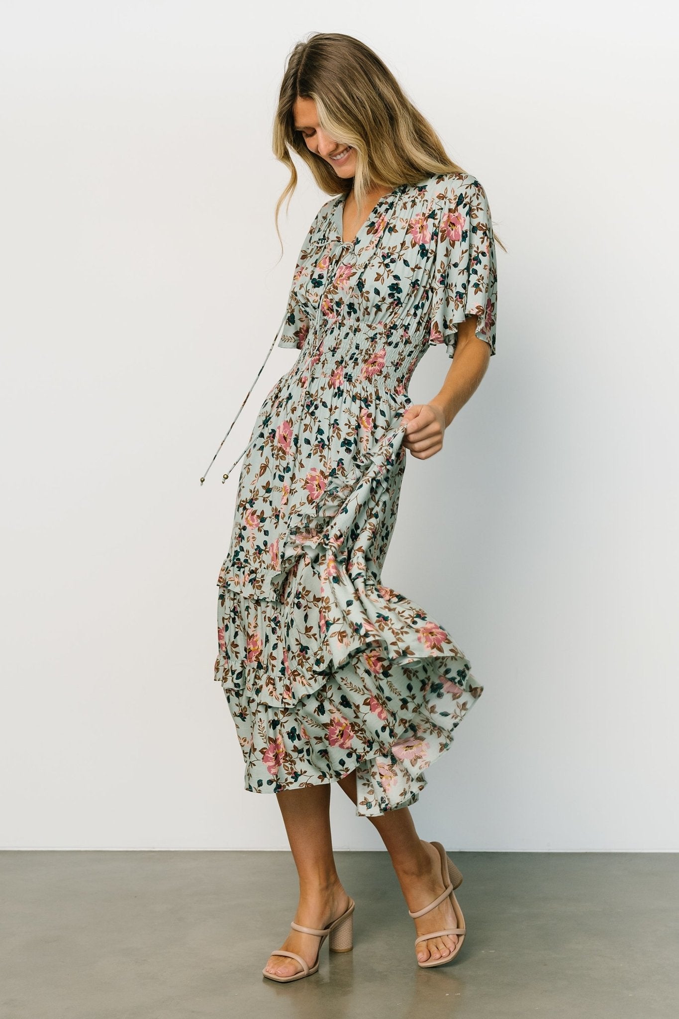 Spell Boho Midi Dress | Sage + Pink Floral - Baltic Born