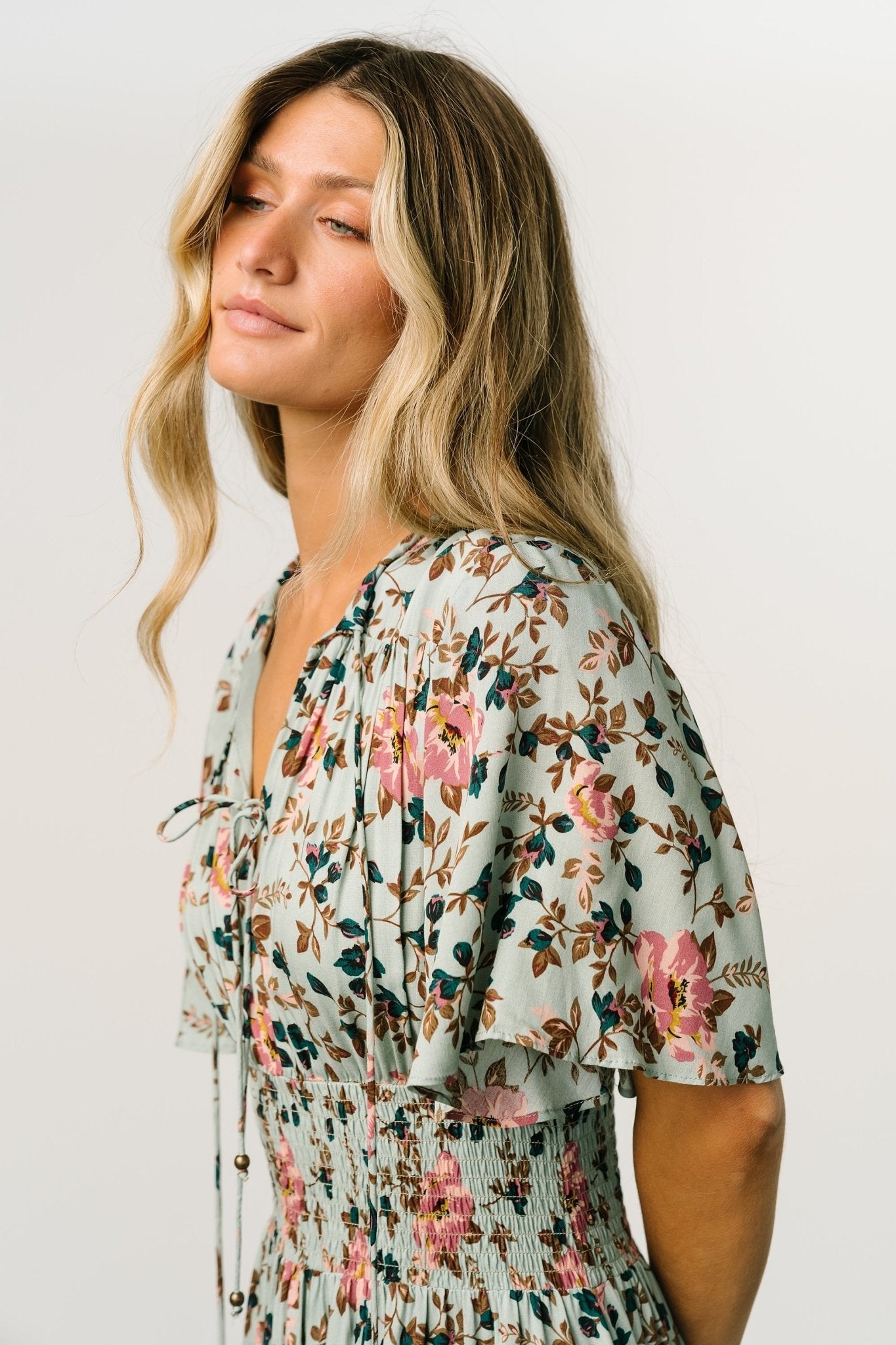 Spell Boho Midi Dress | Sage + Pink Floral - Baltic Born