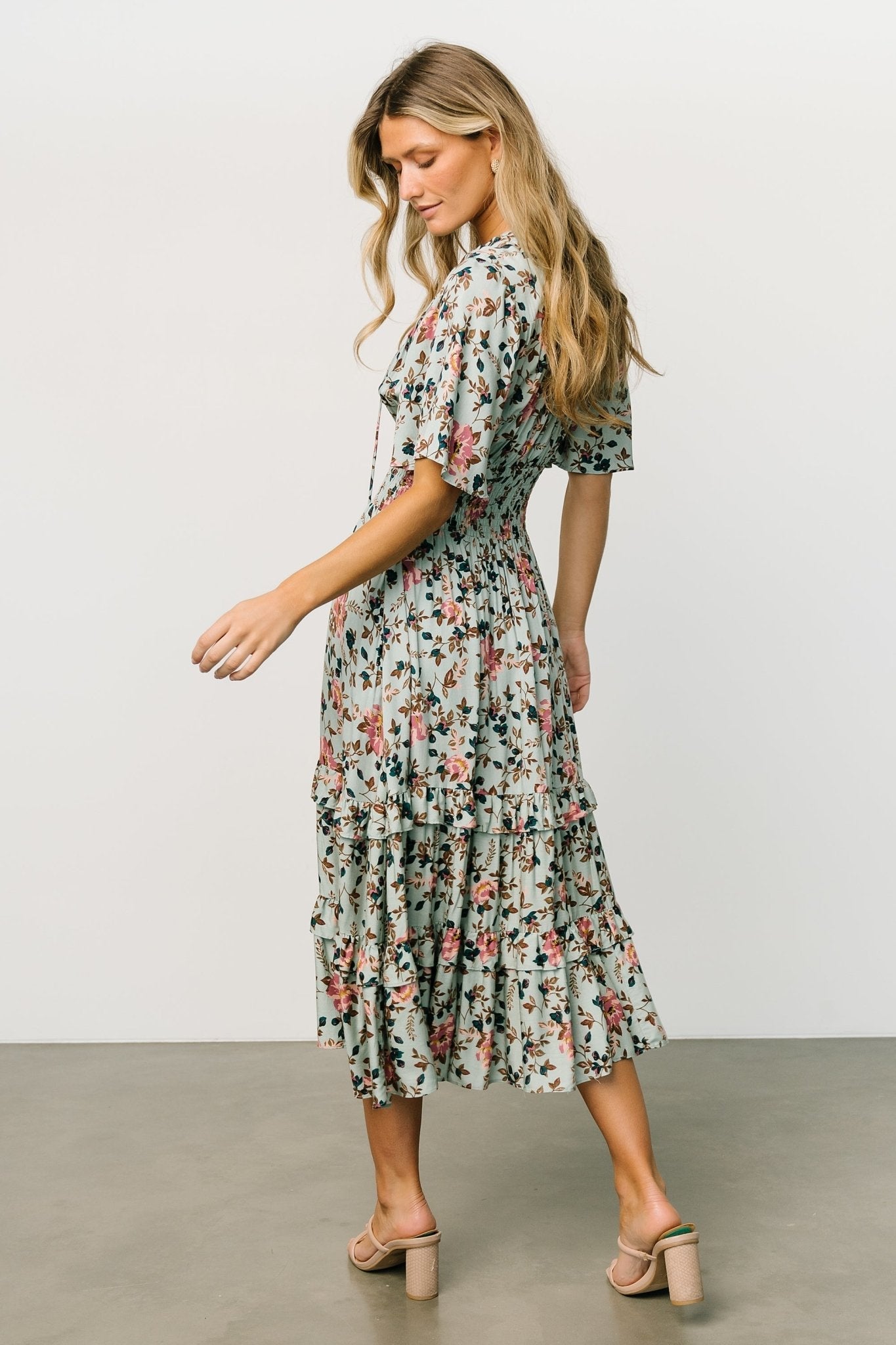 Spell Boho Midi Dress | Sage + Pink Floral - Baltic Born