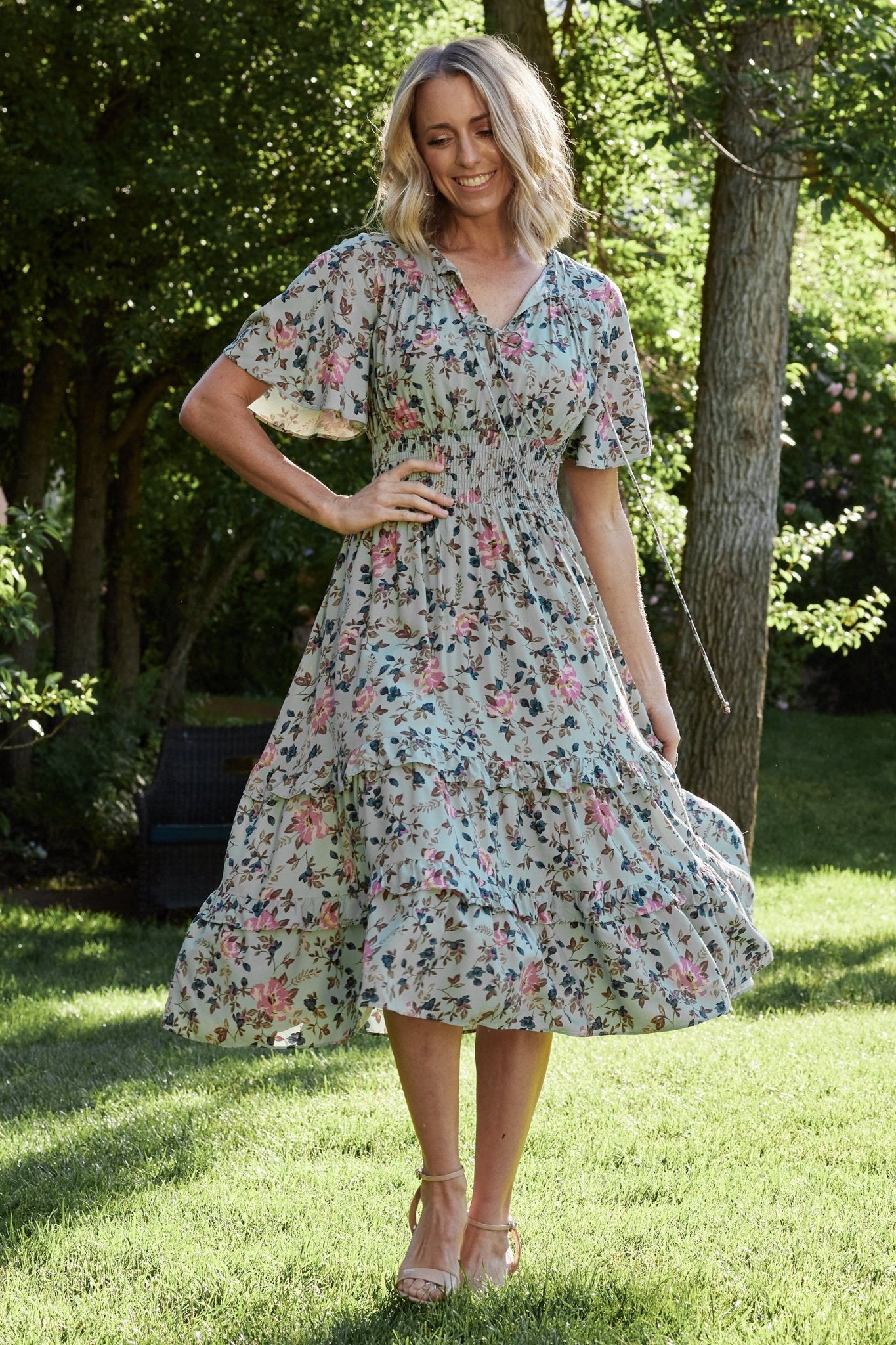 Spell Boho Midi Dress | Sage + Pink Floral - Baltic Born