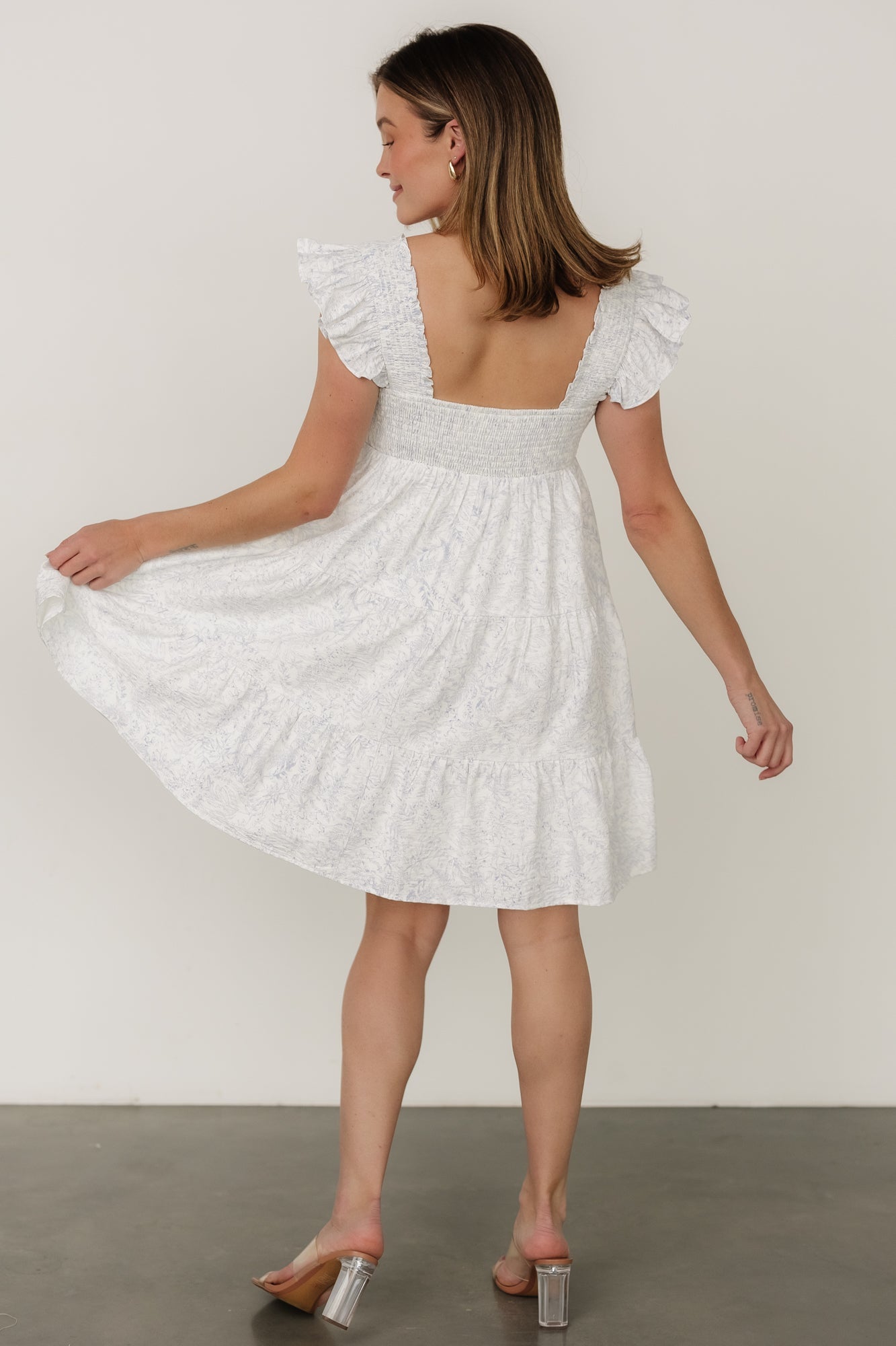 Suri Short Dress | Off White + Blue Floral - Baltic Born