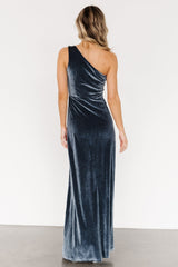 Tatiana Velvet One Shoulder Maxi Dress | Slate Blue - Baltic Born