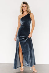Tatiana Velvet One Shoulder Maxi Dress | Slate Blue - Baltic Born